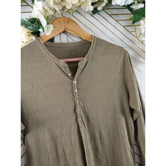 Filatures Du Lion Deluxe Tee Shirt Henley Long Sleeve Brown 100% Cotton Size L - Picture 4 of 8